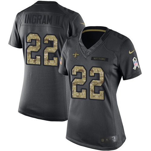 Nike Saints #22 Mark Ingram II Black Women's Stitched NFL Limited 2016 Salute to Service Jersey